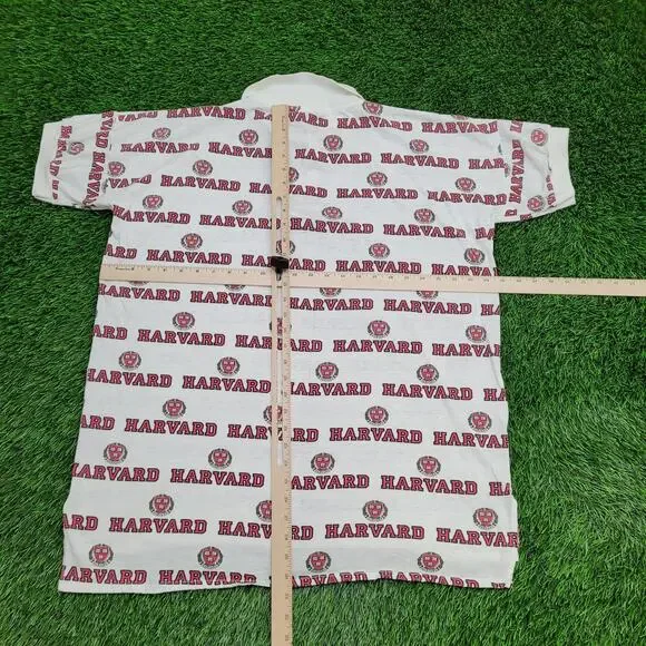 Vintage 90s Harvard University Polo Shirt 2XL 25x31 White Red AOP